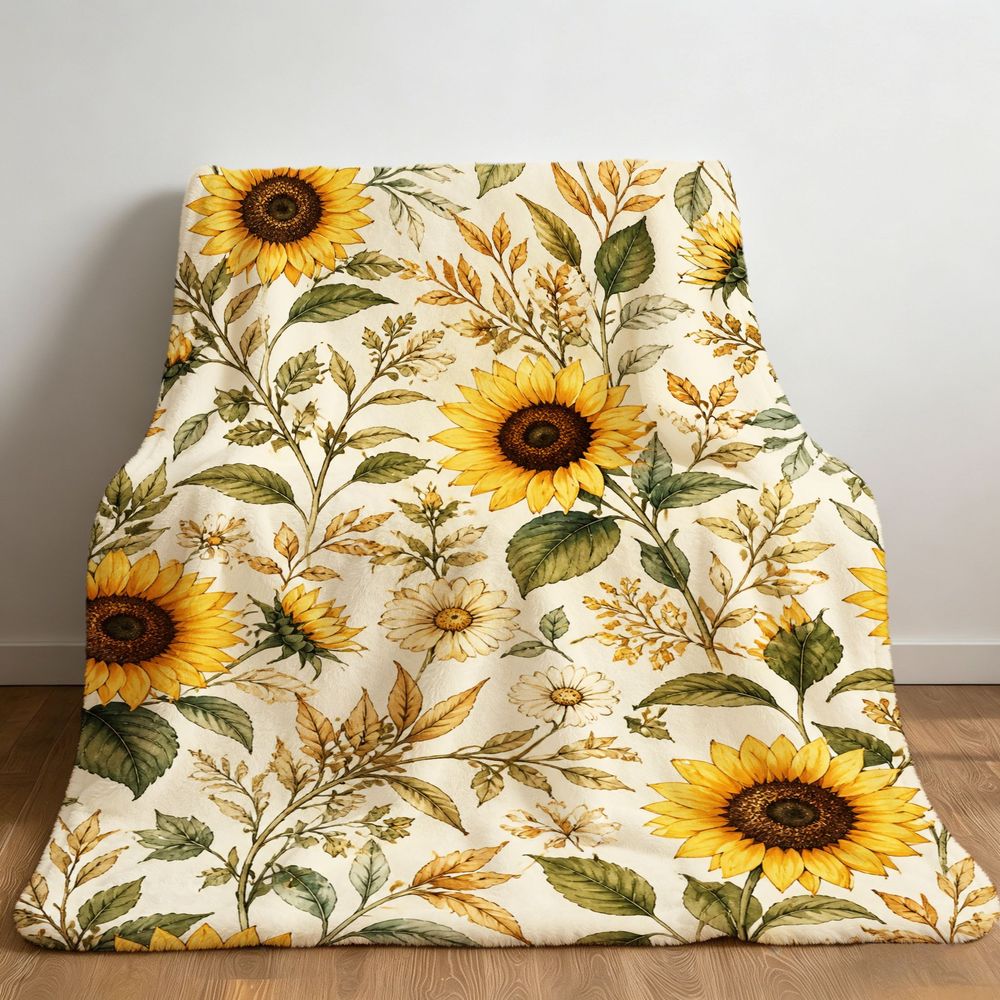 Aonana Secret Garden Sunflower Soft Cozy Flannel Throw Blanket