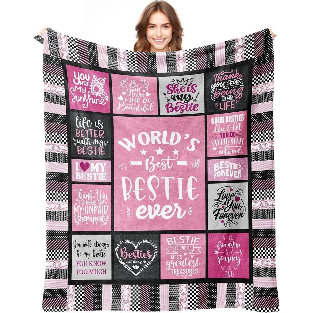 Aonana "World's Best Bestie Ever" Friendship Gifts Flannel Throw Blanket