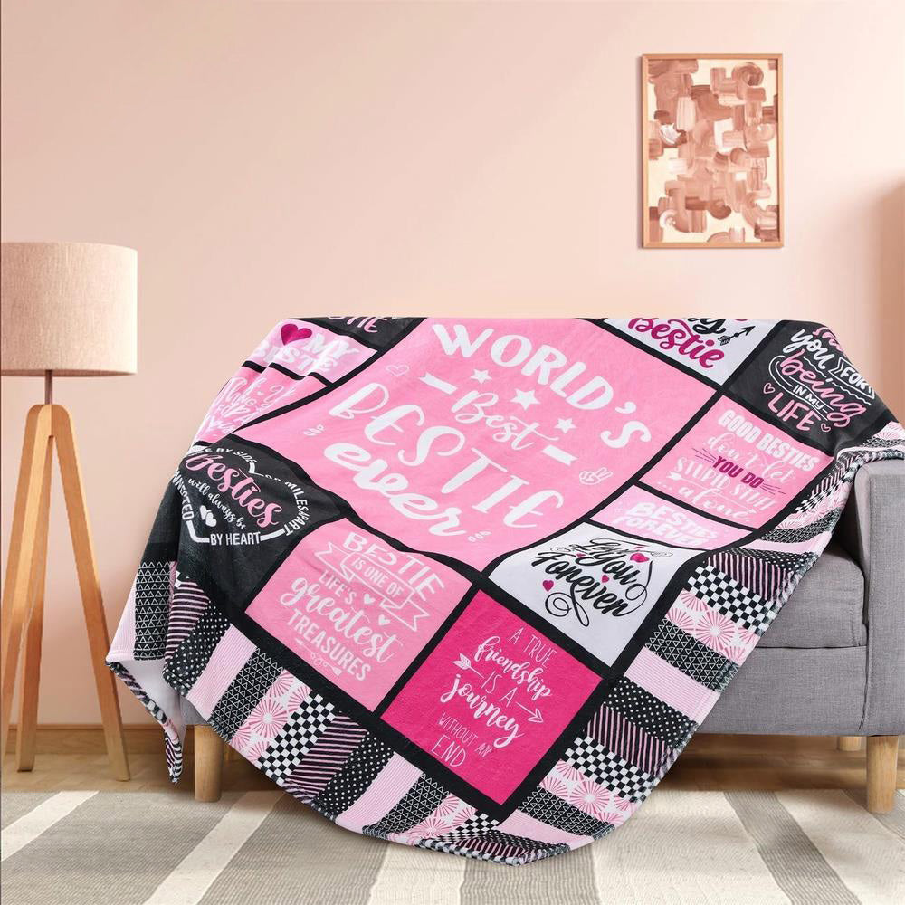 Aonana "World's Best Bestie Ever" Friendship Gifts Flannel Throw Blanket