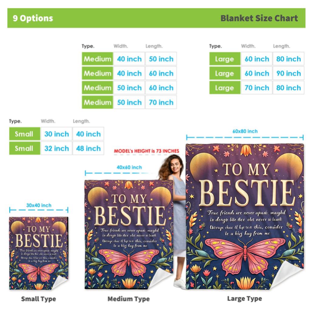 Aonana "To My Bestie" Butterfly BBF Gift Flannel Throw Blanket