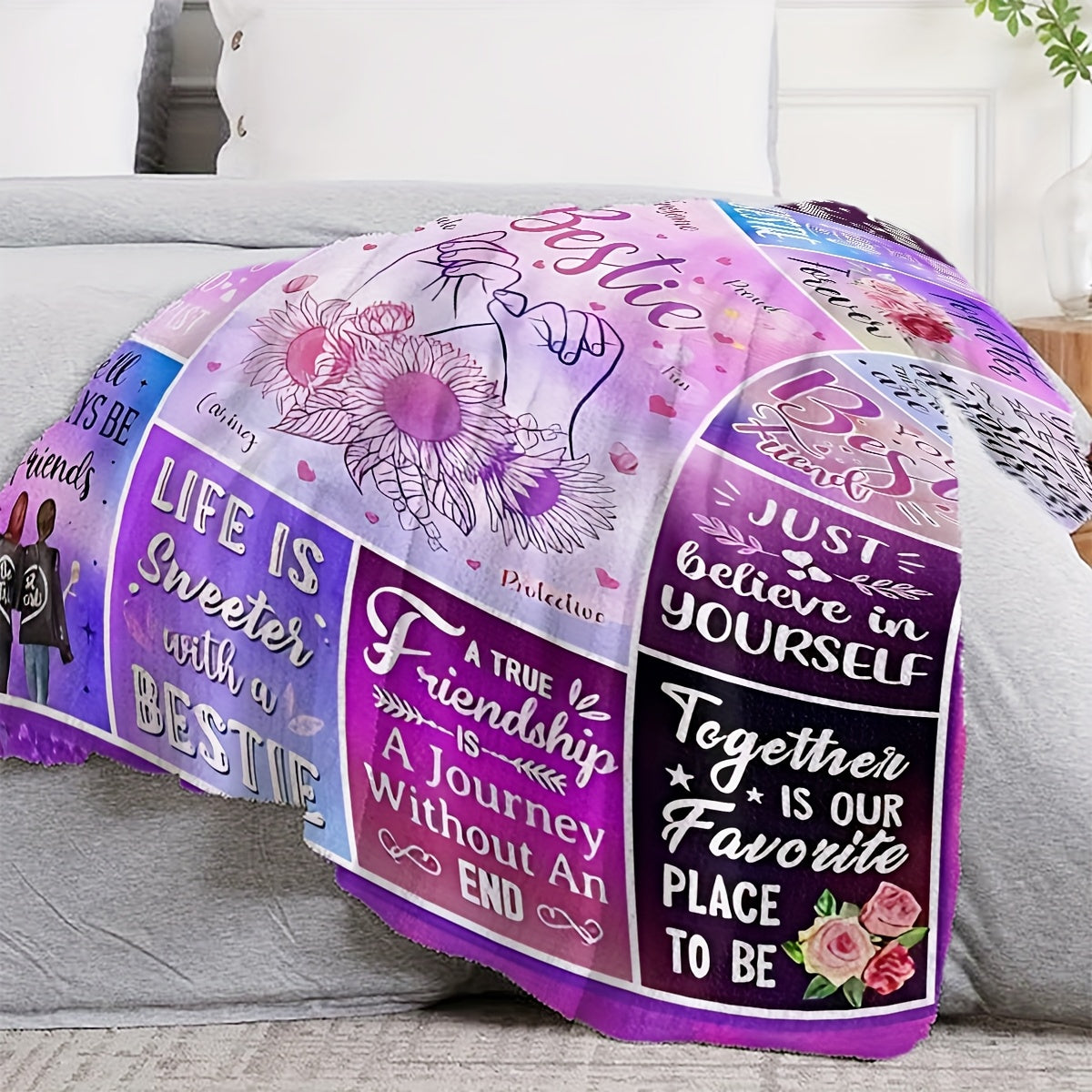 Aonana "To My Bestie" Floral Hearts BBF Gift Flannel Throw Blanket
