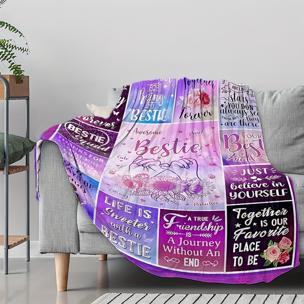 Aonana "To My Bestie" Floral Hearts BBF Gift Flannel Throw Blanket