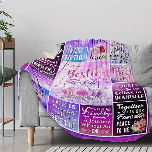 Aonana "To My Bestie" Floral Hearts BBF Gift Flannel Throw Blanket