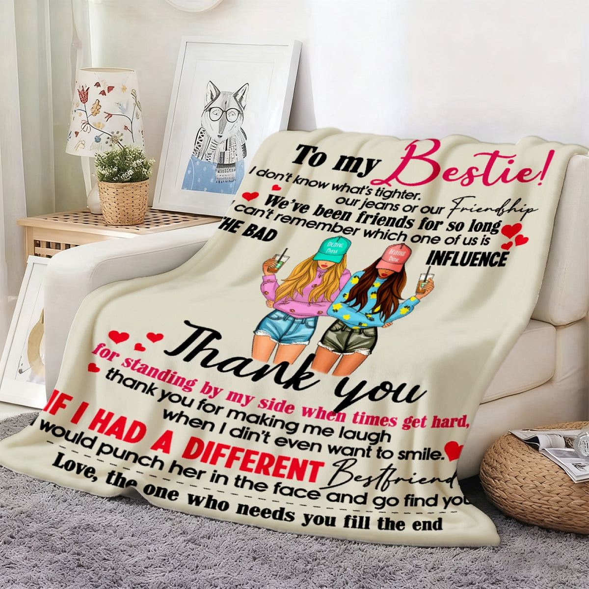 Aonana "To My Bestie" Funny Friendship Gift Flannel Throw Blanket