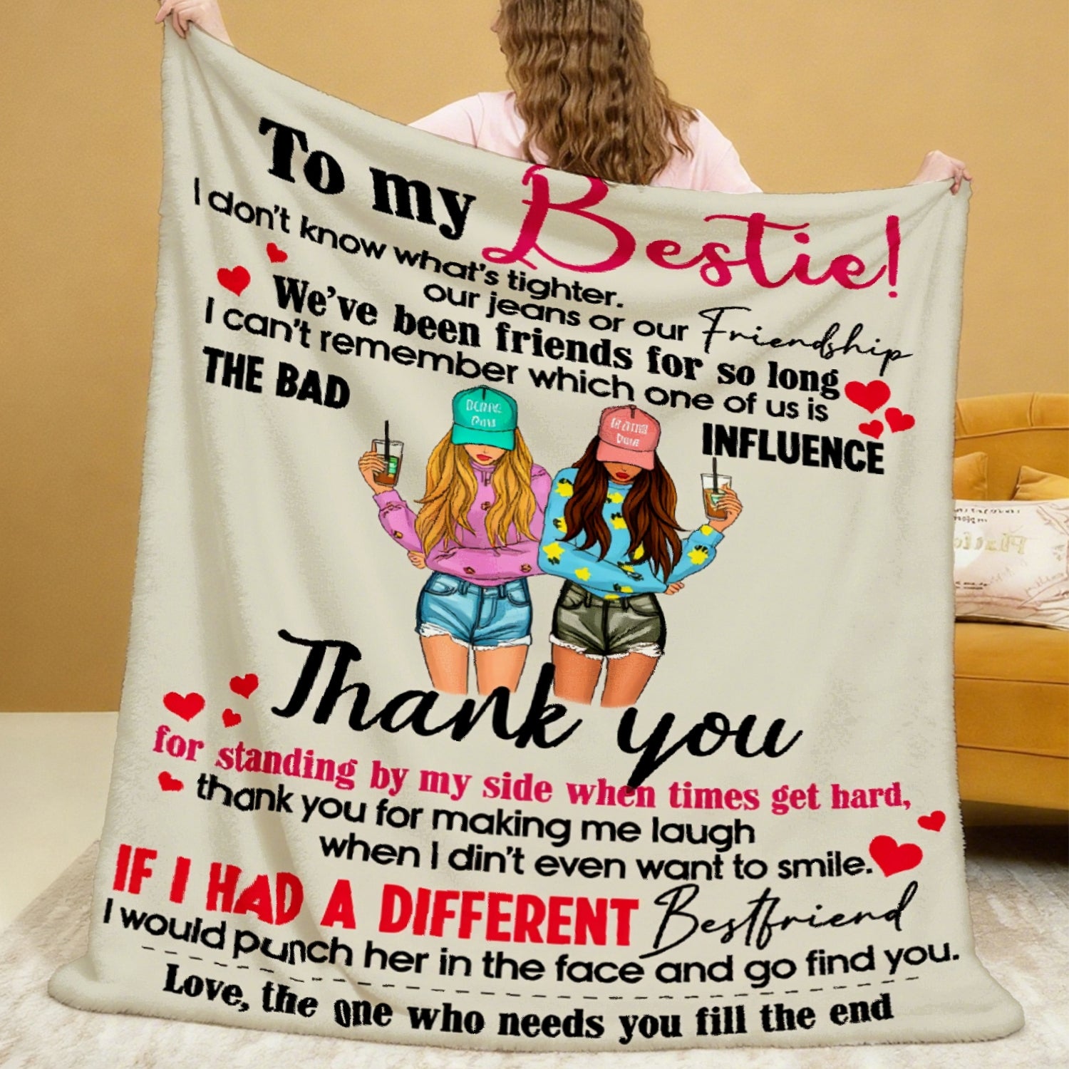 Aonana "To My Bestie" Funny Friendship Gift Flannel Throw Blanket