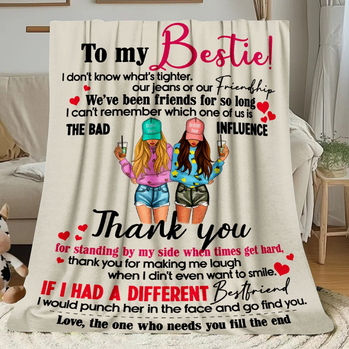 Aonana "To My Bestie" Funny Friendship Gift Flannel Throw Blanket