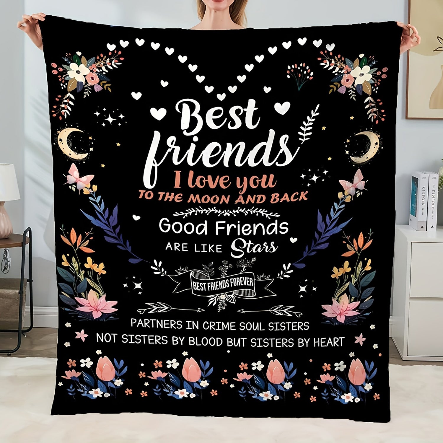 Aonana "To My Best Friend" Floral Moon Gifts Flannel Throw Blanket
