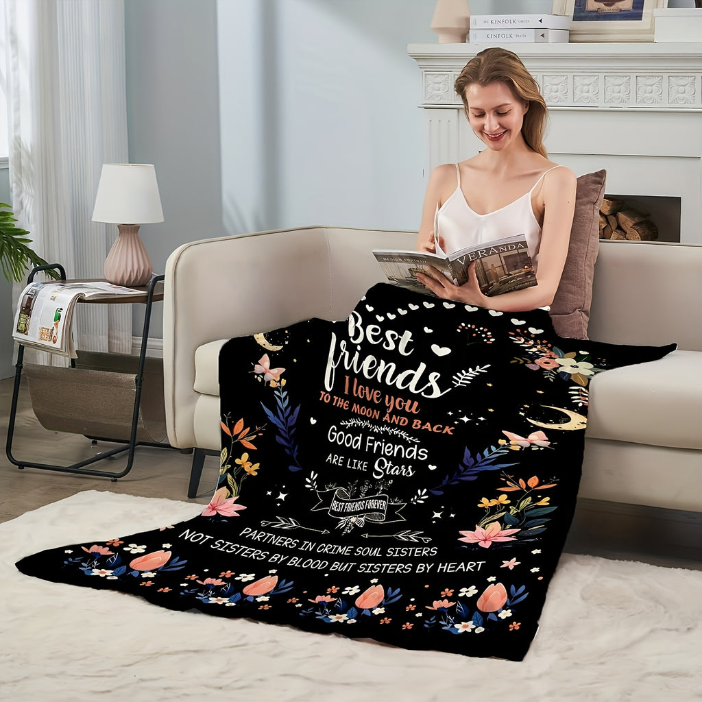 Aonana "To My Best Friend" Floral Moon Gifts Flannel Throw Blanket