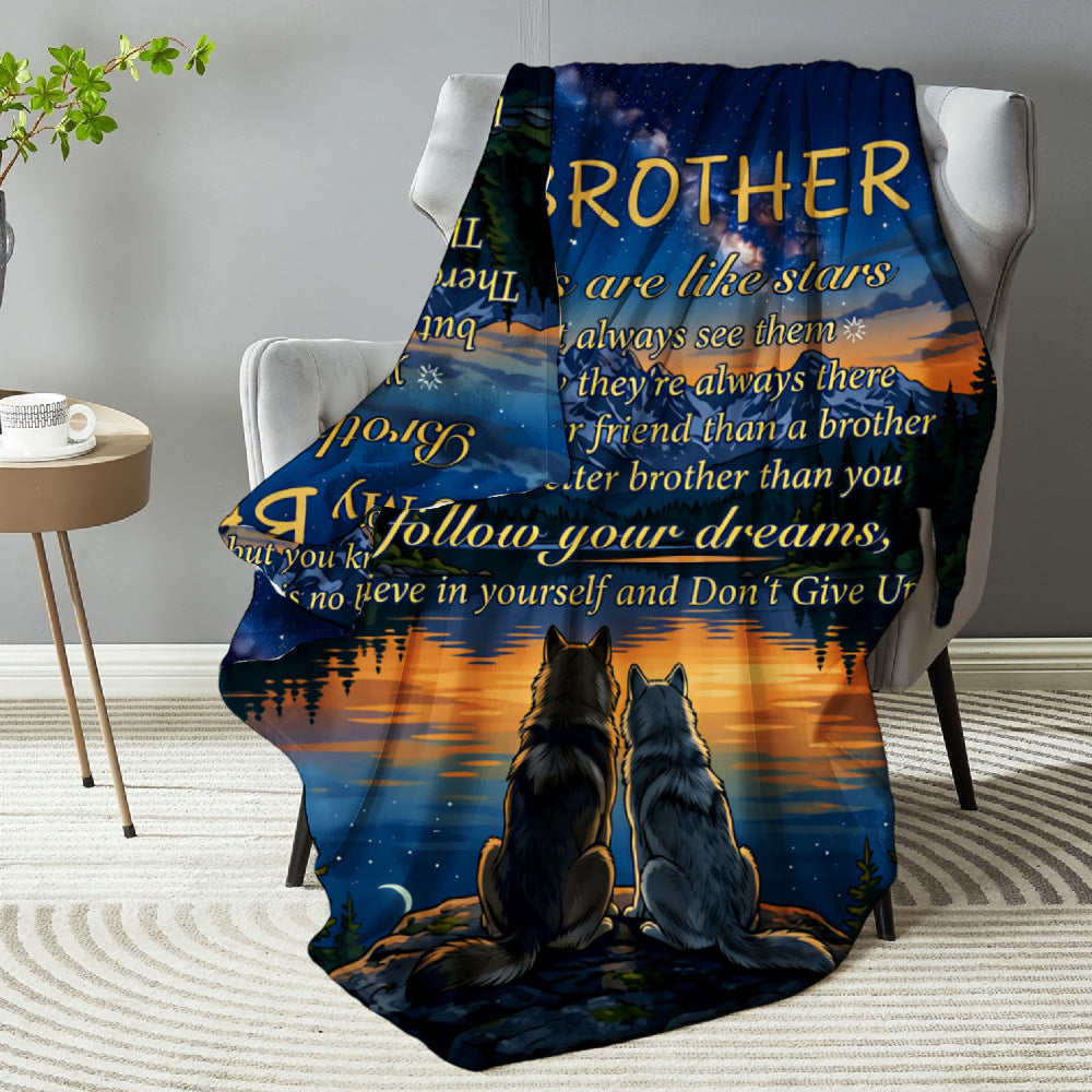 Aonana “To My Brother” Wolves Sunset Flannel Throw Blanket