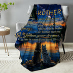 Aonana “To My Brother” Wolves Sunset Flannel Throw Blanket