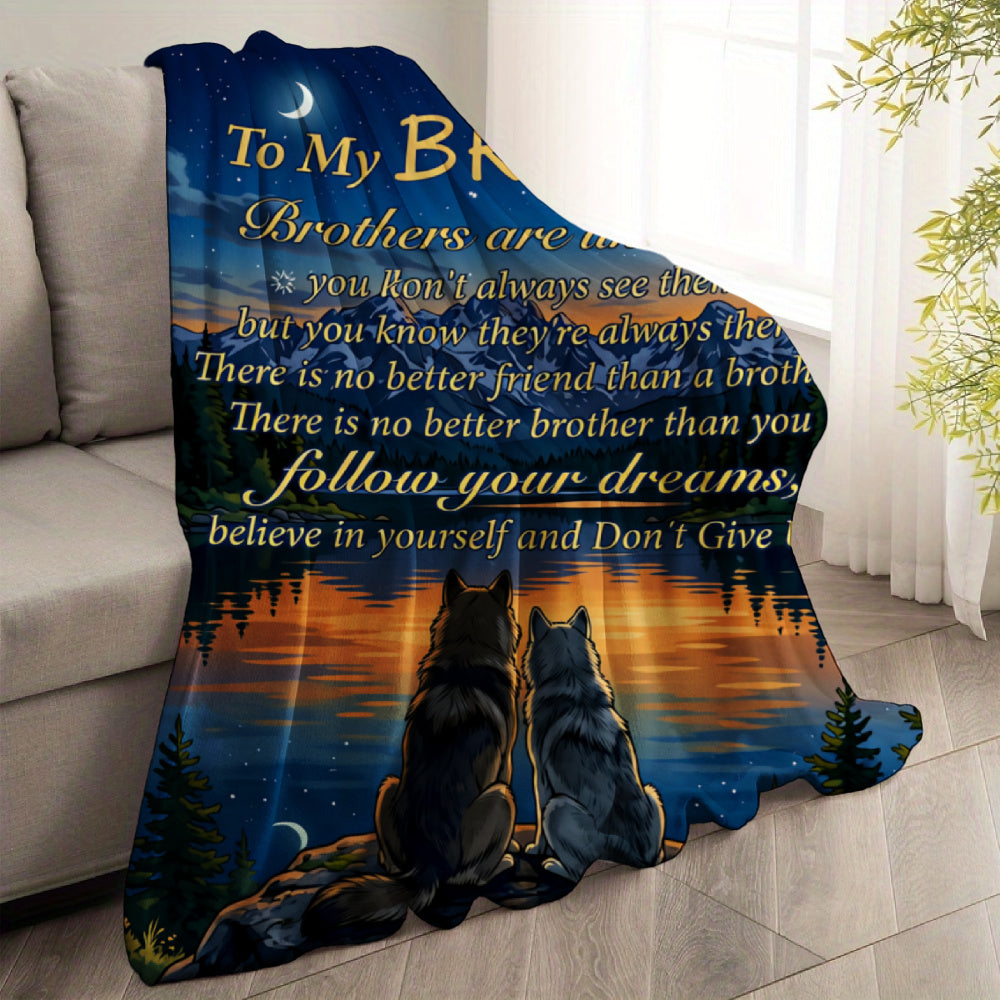 Aonana “To My Brother” Wolves Sunset Flannel Throw Blanket