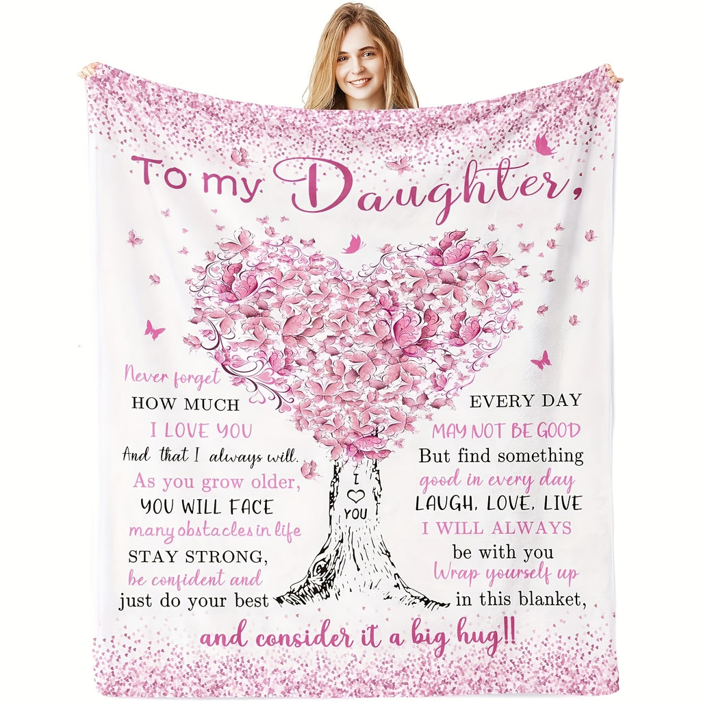 Aonana "To My Daughter" Heart Tree Flannel Throw Blanket