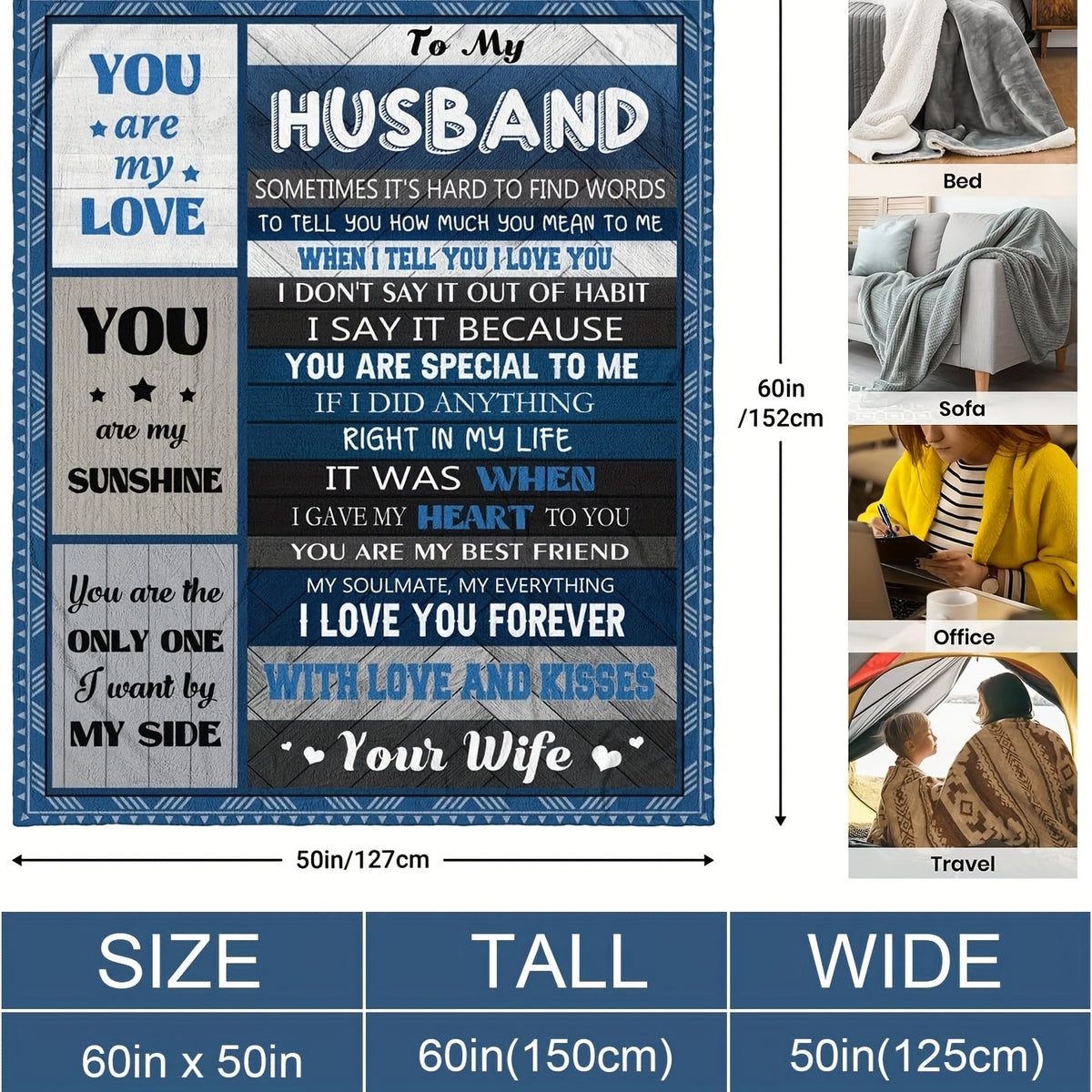 Aonana “To My Husband” Perfect Gift Flannel Throw Blanket