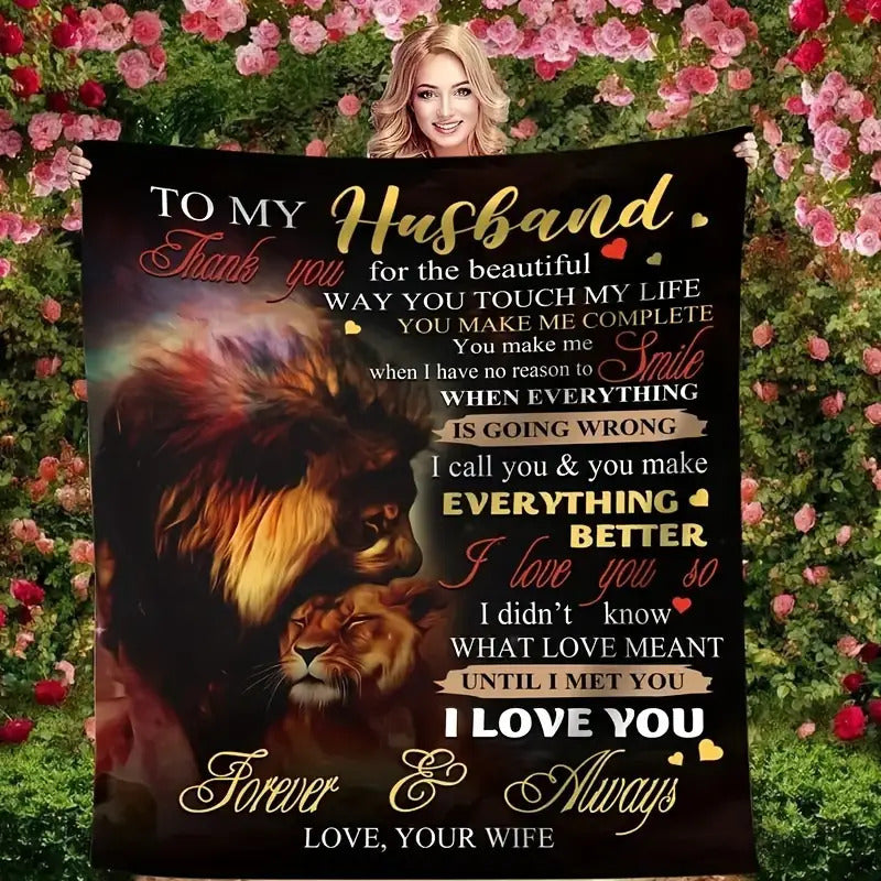 Aonana “To My Husband” Lion Love Flannel Throw Blanket