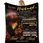 Aonana “To My Husband” Lion Love Flannel Throw Blanket