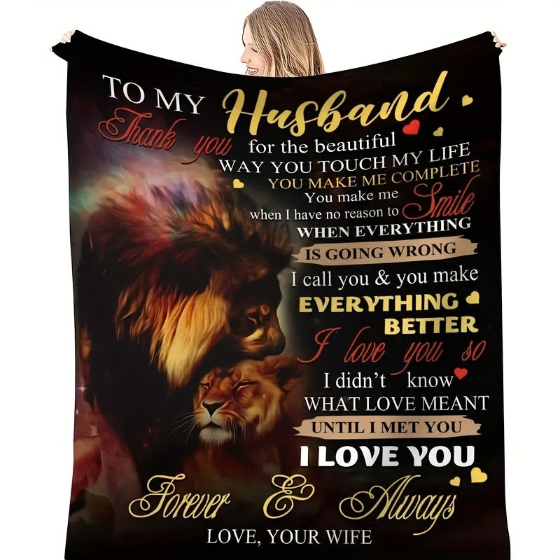 Aonana “To My Husband” Lion Love Flannel Throw Blanket