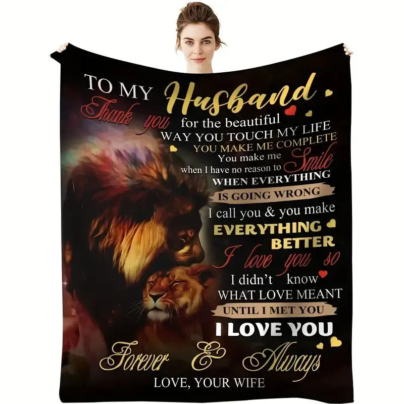 Aonana “To My Husband” Lion Love Flannel Throw Blanket