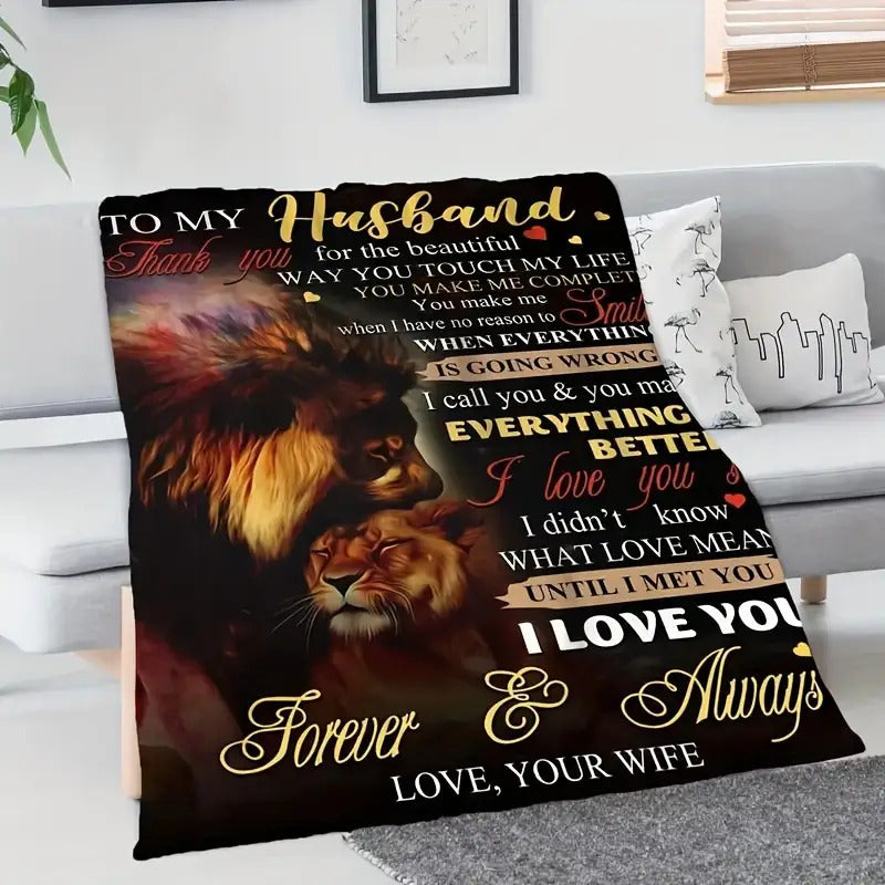 Aonana “To My Husband” Lion Love Flannel Throw Blanket