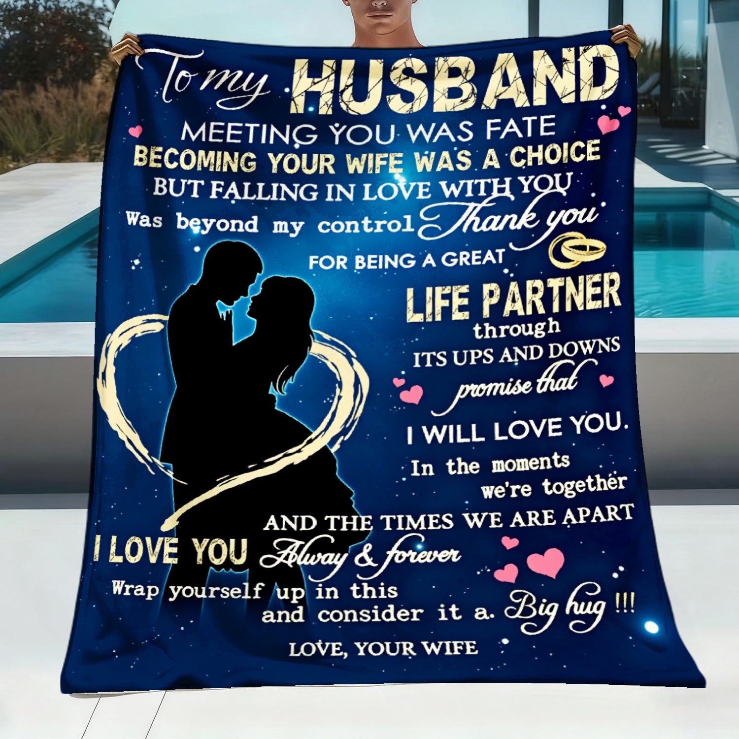 Aonana “To My Husband” Hearts & Couple Flannel Throw Blanket