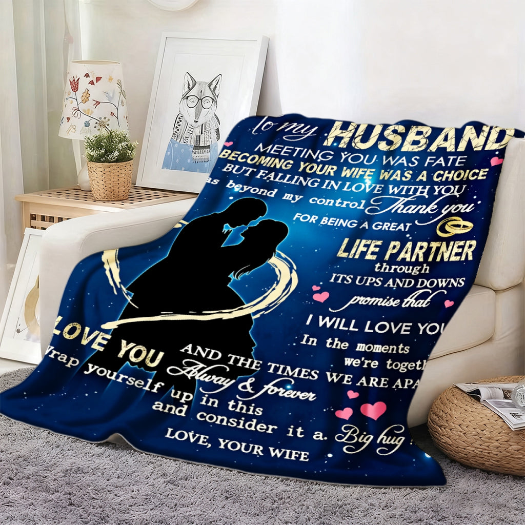 Aonana “To My Husband” Hearts & Couple Flannel Throw Blanket