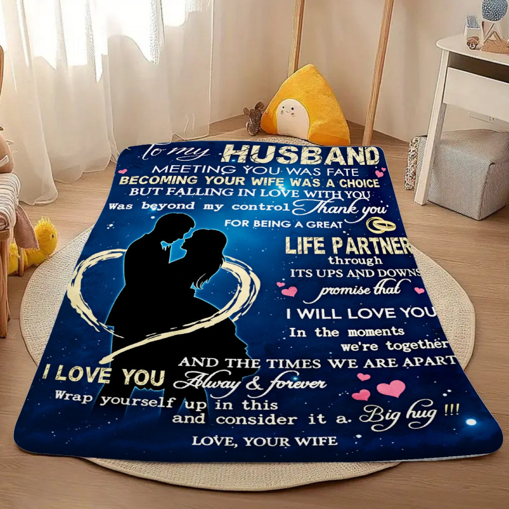 Aonana “To My Husband” Hearts & Couple Flannel Throw Blanket