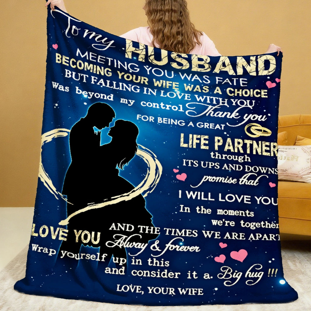 Aonana “To My Husband” Hearts & Couple Flannel Throw Blanket
