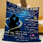 Aonana “To My Husband” Hearts & Couple Flannel Throw Blanket
