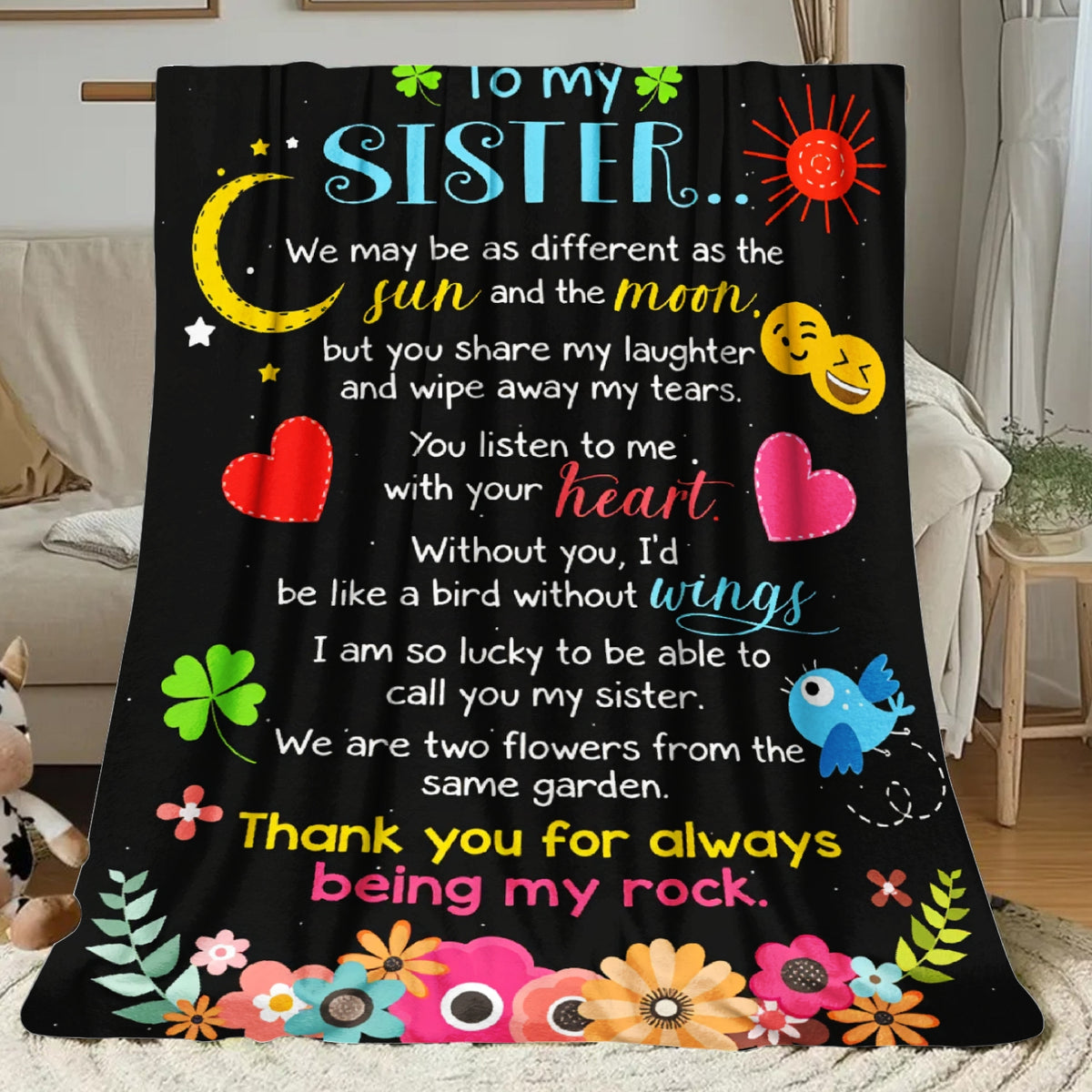 Aonana “To My Sister” Love Message Art Flannel Throw Blanket