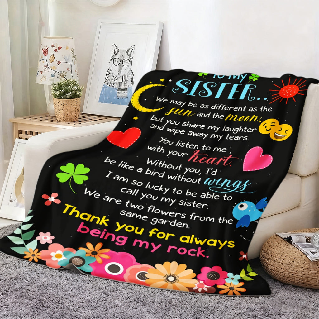 Aonana “To My Sister” Love Message Art Flannel Throw Blanket