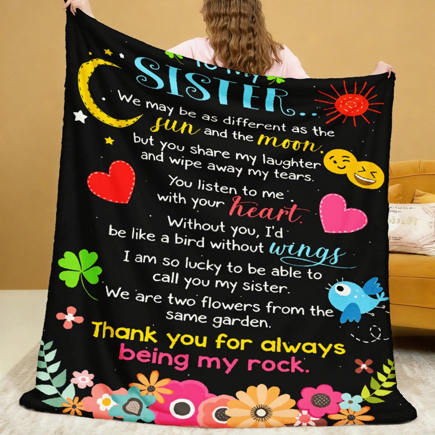 Aonana “To My Sister” Love Message Art Flannel Throw Blanket