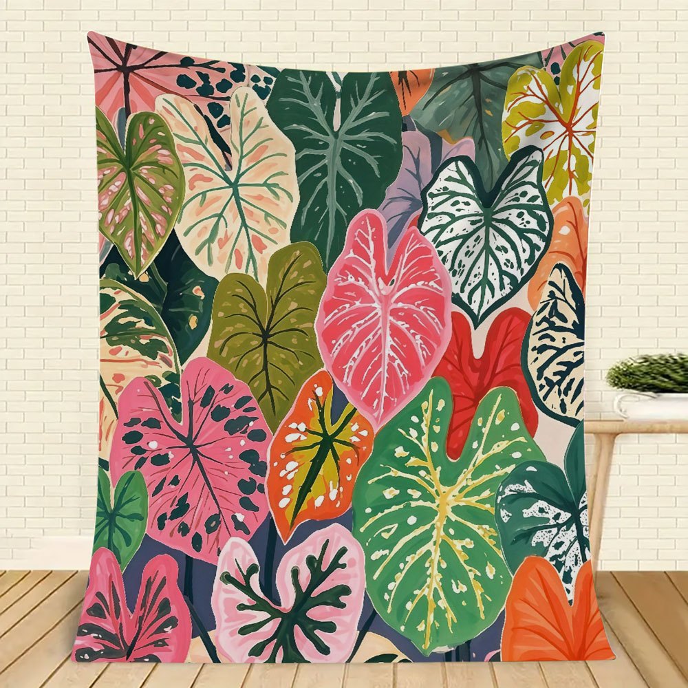 Aonana Secret Garden Tropical Plant Leaf Cozy Flannel Throw Blanket