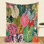 Aonana Secret Garden Tropical Plant Leaf Cozy Flannel Throw Blanket