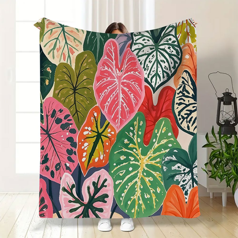 Aonana Secret Garden Tropical Plant Leaf Cozy Flannel Throw Blanket