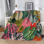 Aonana Secret Garden Tropical Plant Leaf Cozy Flannel Throw Blanket
