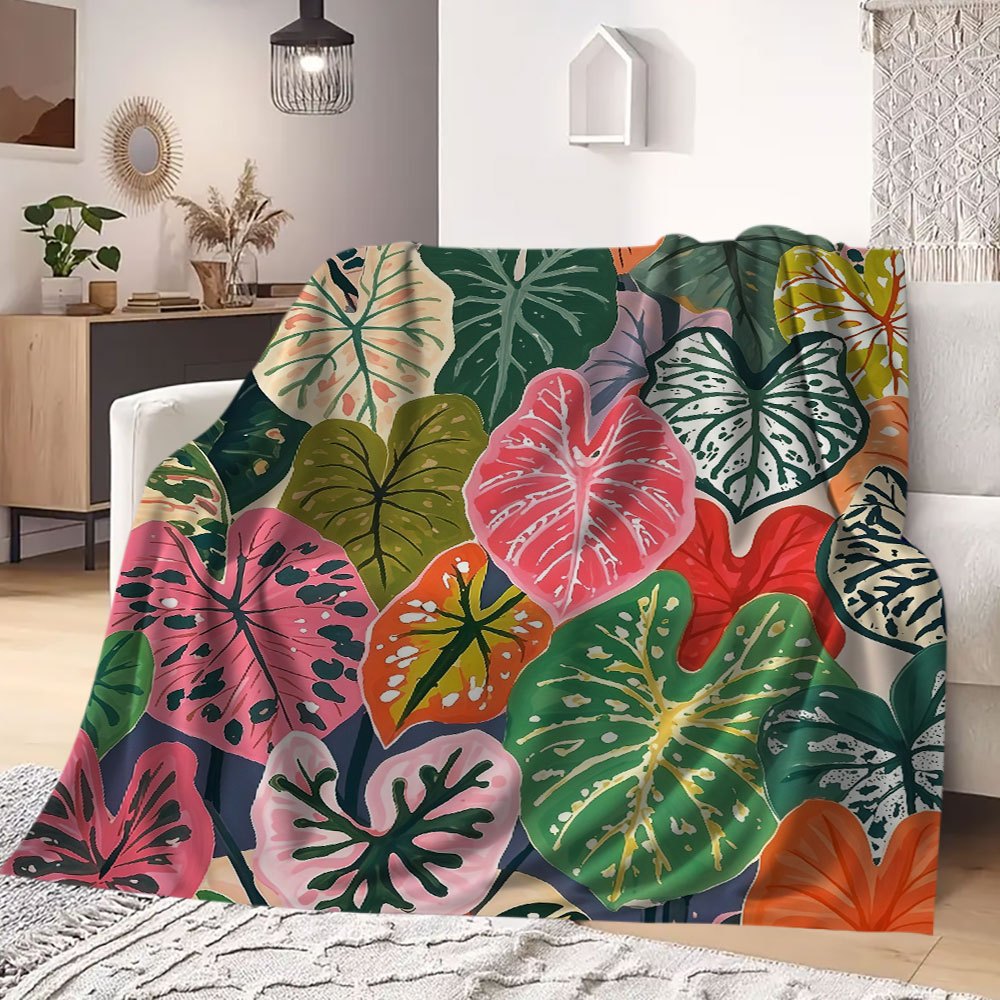 Aonana Secret Garden Tropical Plant Leaf Cozy Flannel Throw Blanket