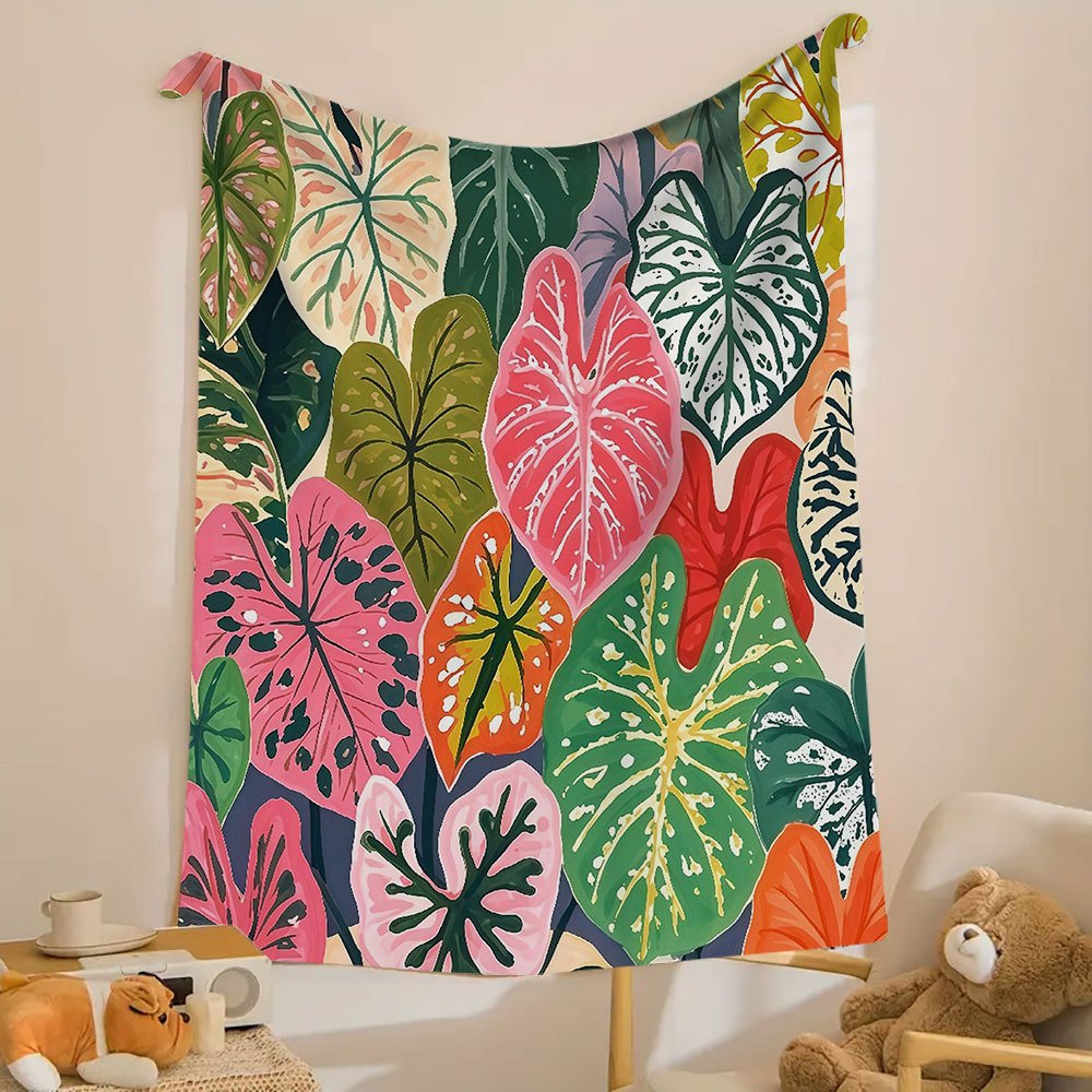 Aonana Secret Garden Tropical Plant Leaf Cozy Flannel Throw Blanket