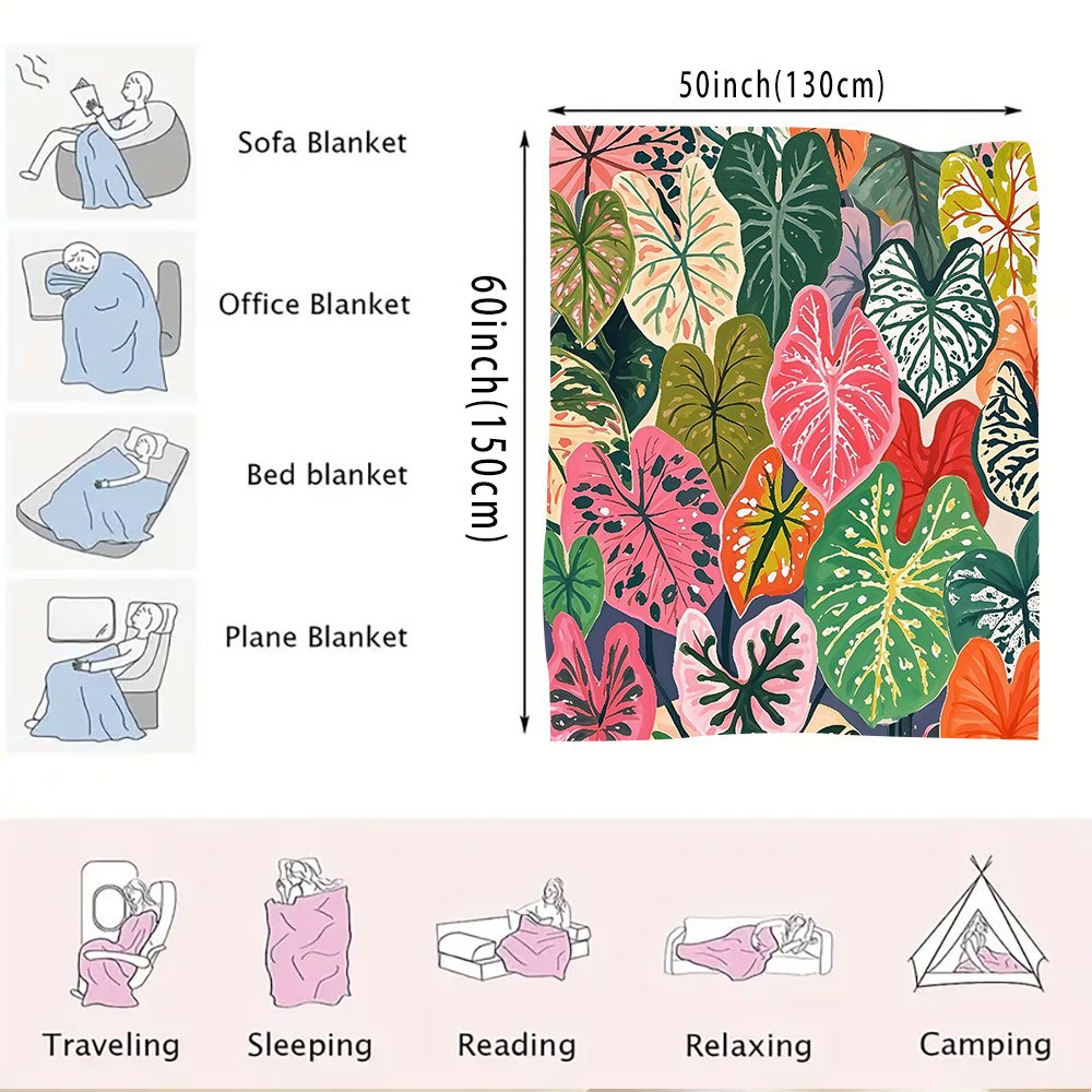 Aonana Secret Garden Tropical Plant Leaf Cozy Flannel Throw Blanket