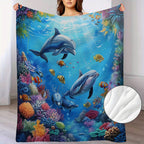 Aonana Ocean Coral Dolphin Cozy Flannel Blanket