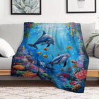 Aonana Ocean Coral Dolphin Cozy Flannel Blanket