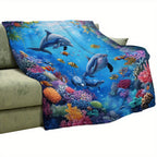 Aonana Ocean Coral Dolphin Cozy Flannel Blanket