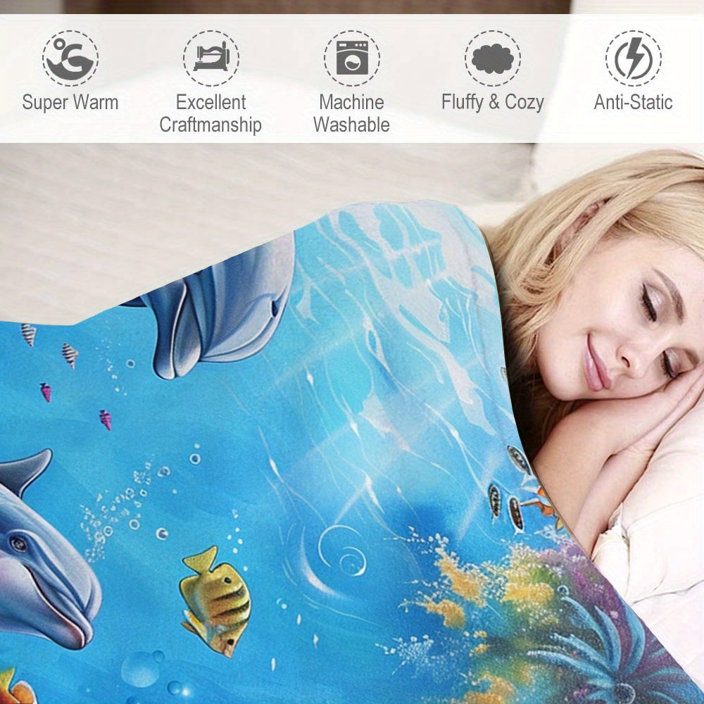 Aonana Ocean Coral Dolphin Cozy Flannel Blanket
