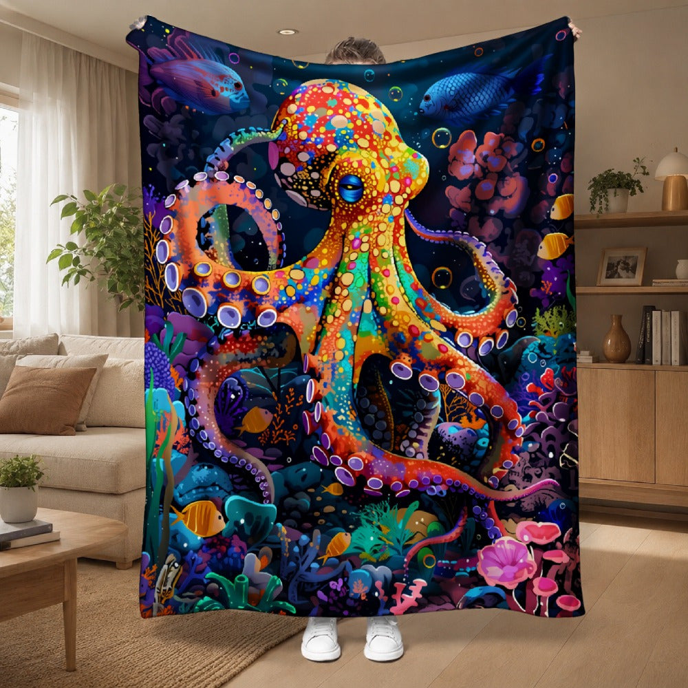 Aonana Ocean Colorful Octopus Cozy Flannel Blanket