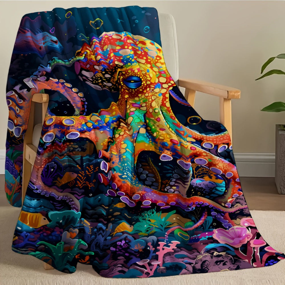 Aonana Ocean Colorful Octopus Cozy Flannel Blanket