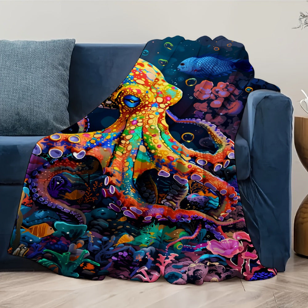 Aonana Ocean Colorful Octopus Cozy Flannel Blanket