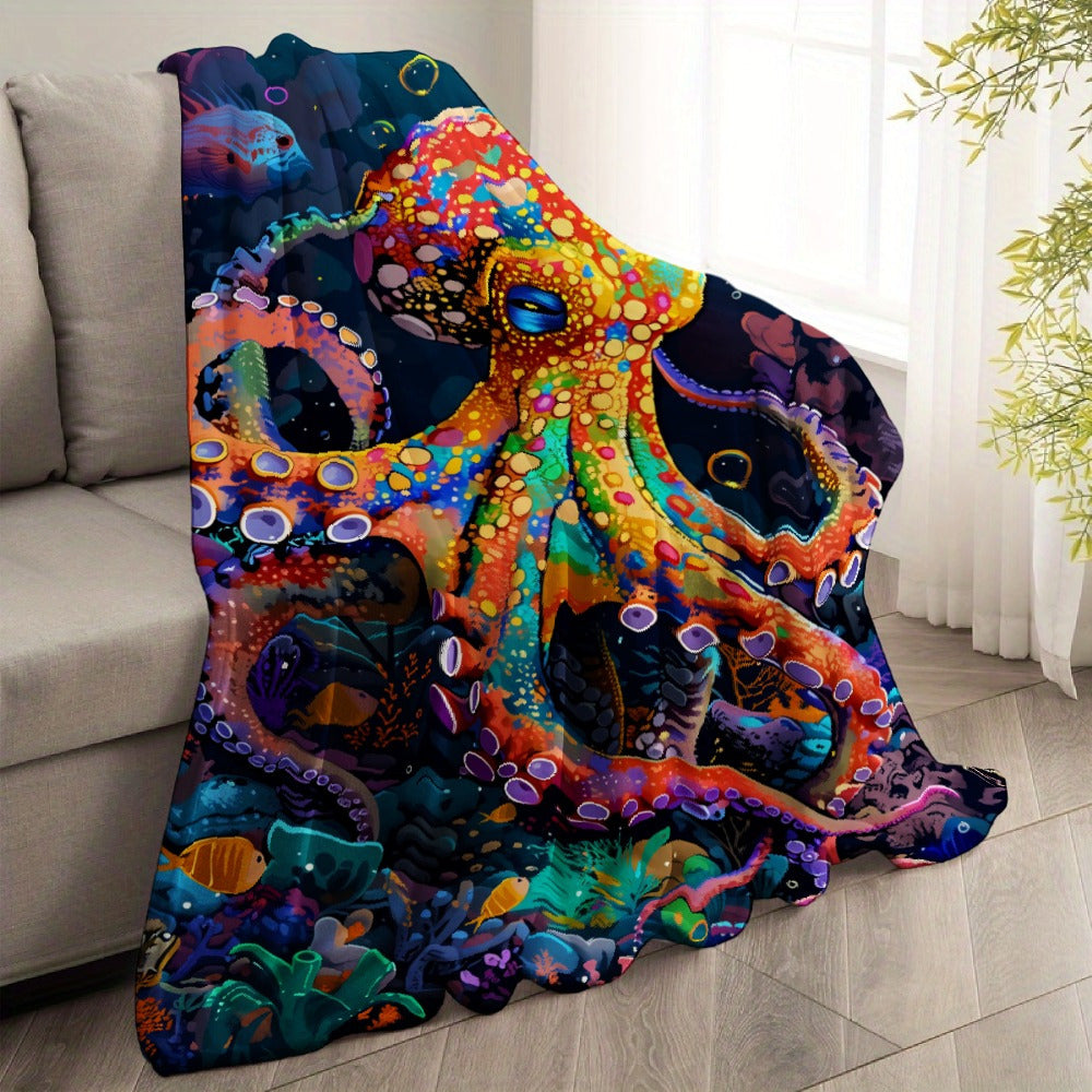 Aonana Ocean Colorful Octopus Cozy Flannel Blanket