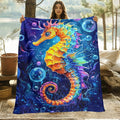 Aonana Ocean Colorful Seahorse Cozy Flannel Blanket