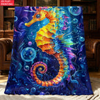 Aonana Ocean Colorful Seahorse Cozy Flannel Blanket