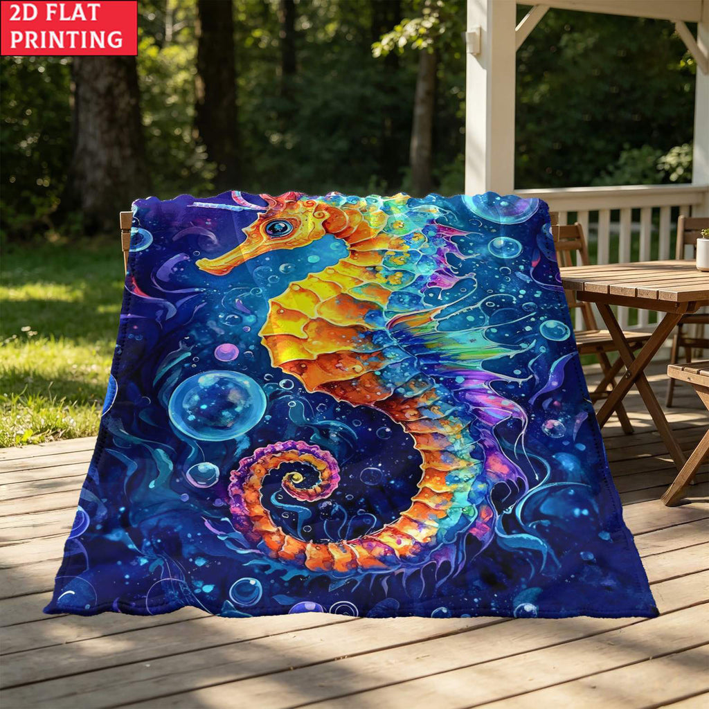 Aonana Ocean Colorful Seahorse Cozy Flannel Blanket