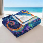 Aonana Ocean Colorful Seahorse Cozy Flannel Blanket