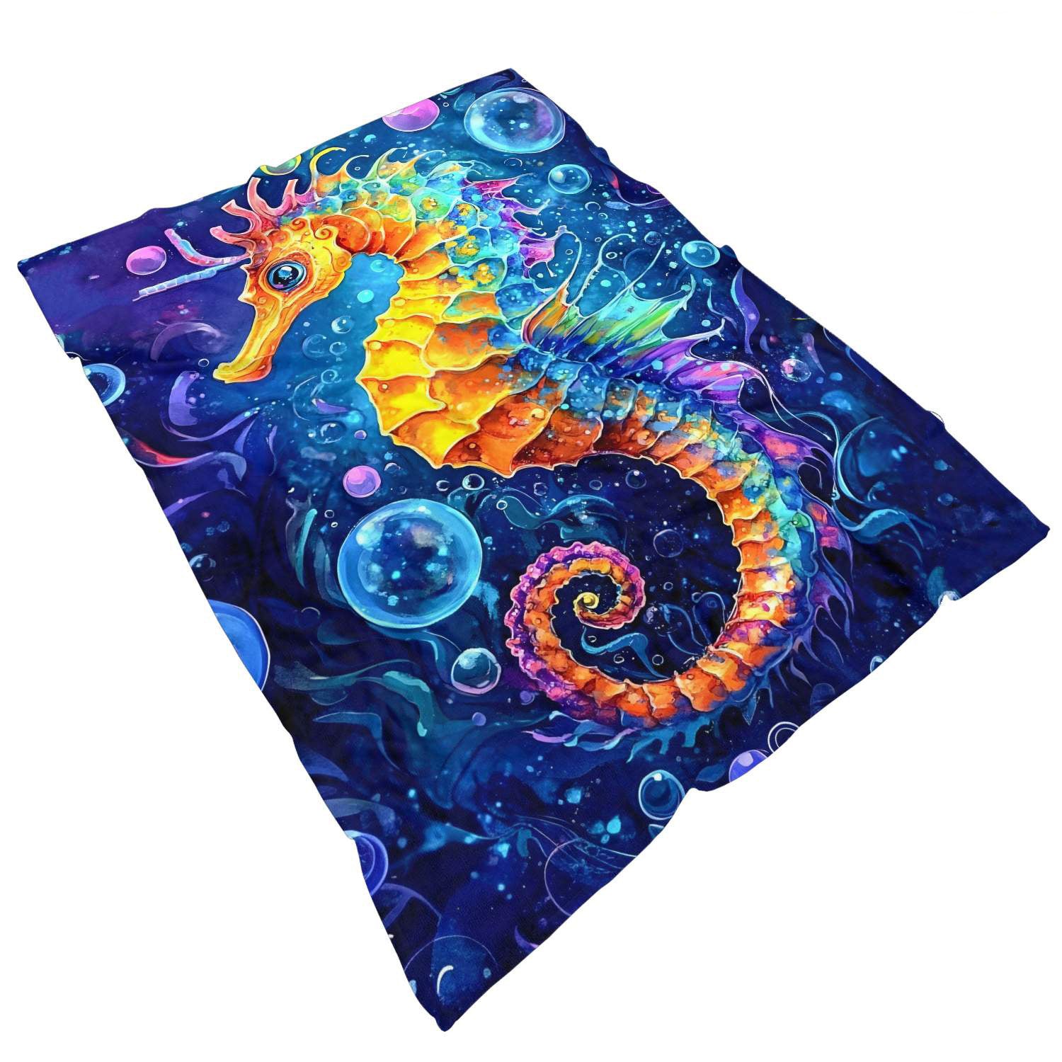 Aonana Ocean Colorful Seahorse Cozy Flannel Blanket
